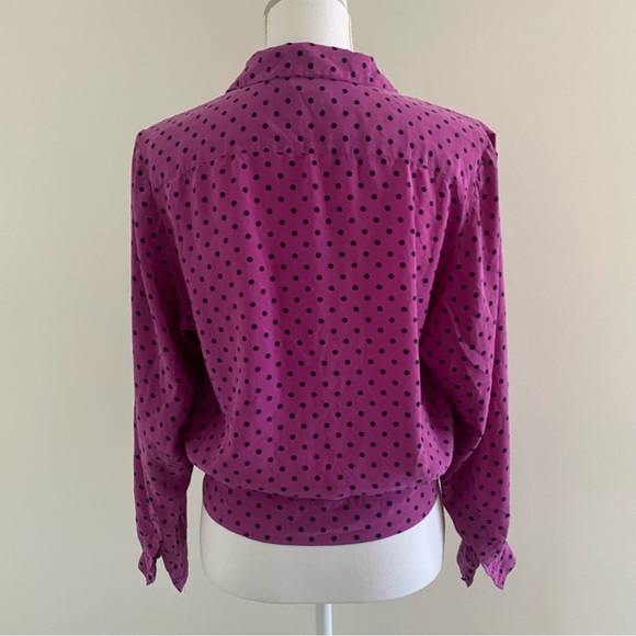 I.B. Diffusion 100% Silk Polka Dot Pleated Blouse Button Down - Picture 4 of 16